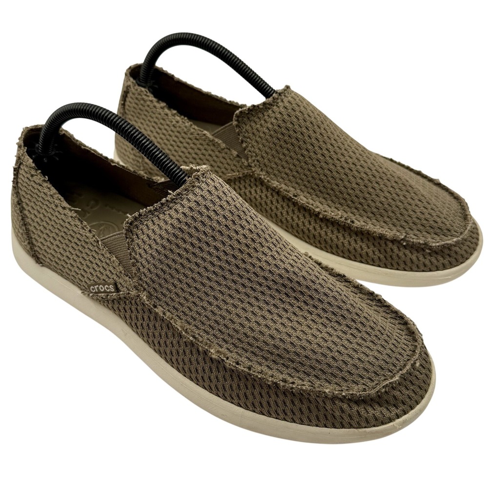 Crocs Santa Cruz Shoes Men 9 Green/Gray Canvas Slip On Loafer Comfort Casual
